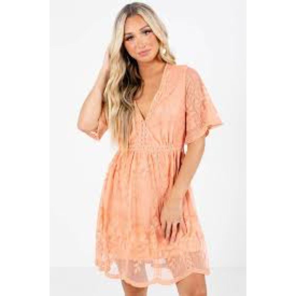 Bella Ella Boutique Lace Dress Western Romantic Medium M Peach